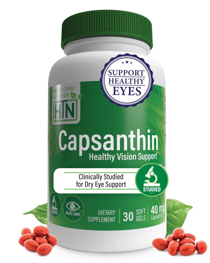 Health Thru Nutrition Capsanthin 40mg - Ultimate Eye Supplement | CapsiClear의 건강한 Vision Support & Blue Light Protection 건식 눈 구호 | 30 팩