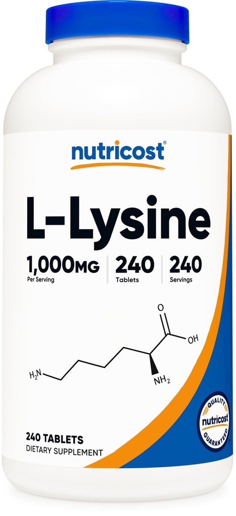 Nutricost L-Lysine 1000mg, 240 정제 - 글루텐 무료, 비 GMO 및 채식 친화적 인