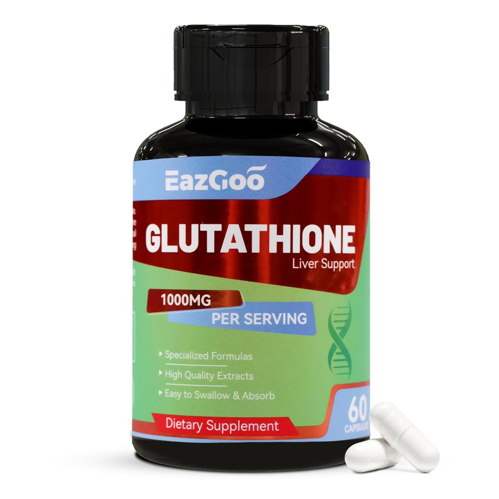 Glutathione 보충교재 1000mg 산화 방지제 보충교재 - Immune 지원, 피부 Brightening & Liver Detox를 위한 우수한 Vegan 공식 - Allergen 자유로운, 비 GMO의 효과적인 웰니스 부스트 (60의 캡슐)