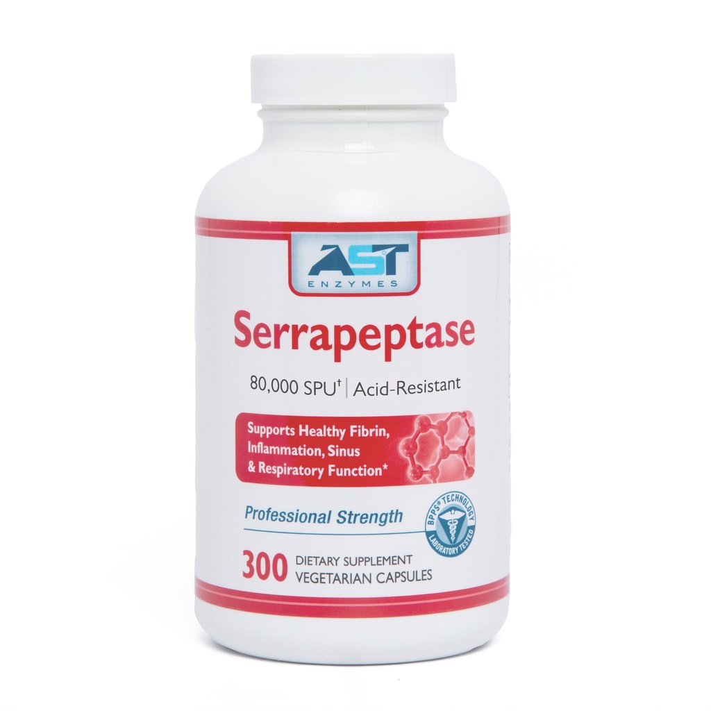 AST 효소 Serrapeptase 80,000 SPU - 300 채식 캡슐 - 프리미엄 천연 조직 효소 - 산성 민감성 Serrapeptase