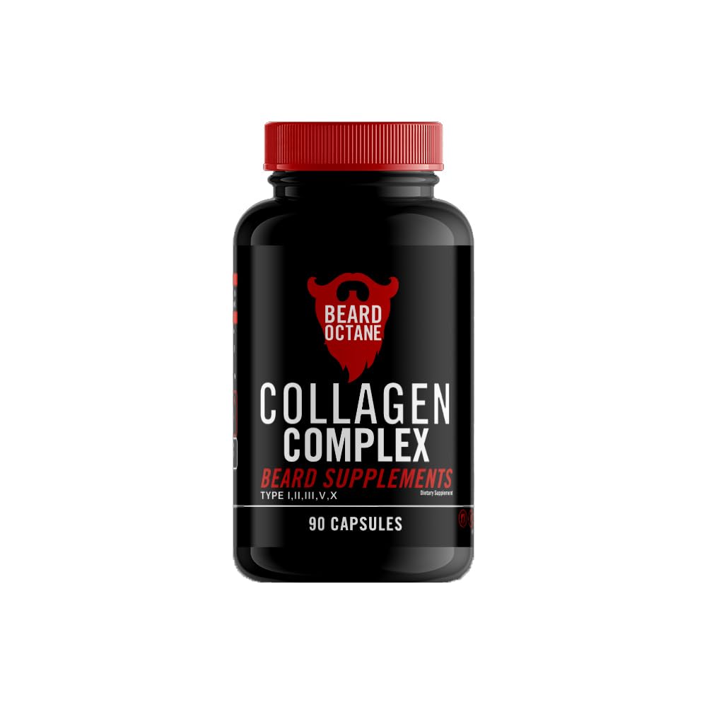 Beard Octane Collagen - Beard Hair growth Multivitamins - 30 일 공급 - 건강한, 강한, 패스너, 두꺼운 곰 성장 비타민 보충 - 미국에서 만드는