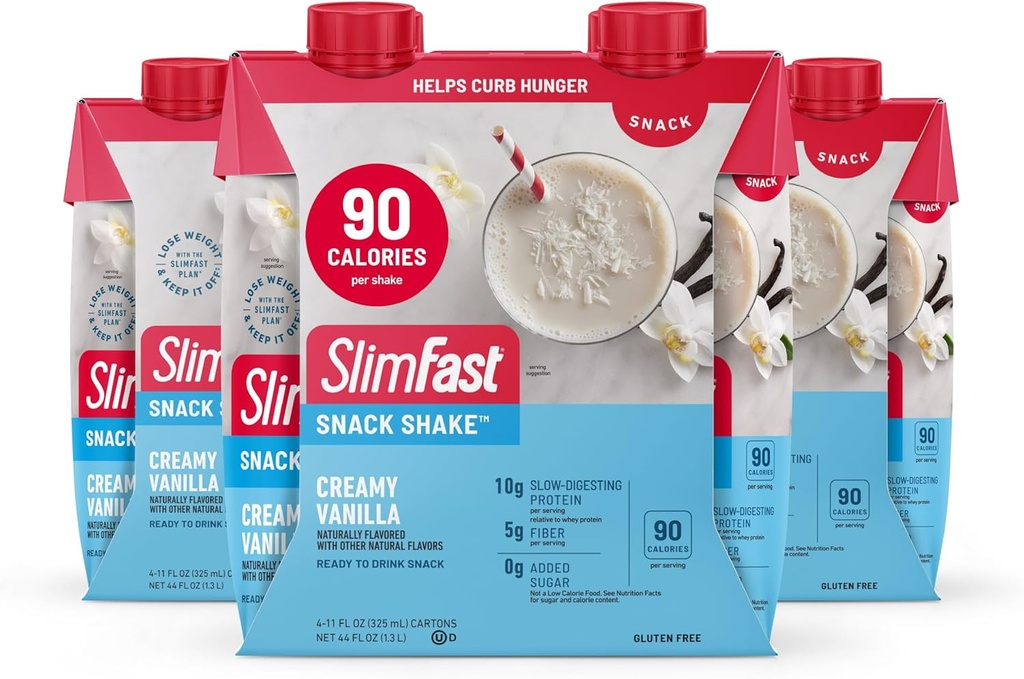 SlimFast 식사 Shake, 90 Calorie 섬유 Shake, 음료, 단백질 음료, 크림 바닐라, 12 조사 준비