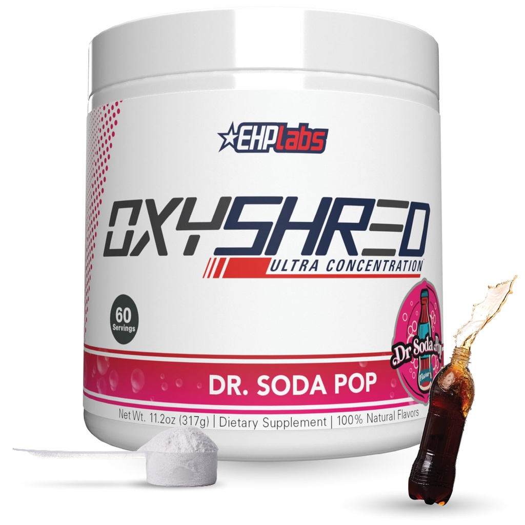 EHP Labs OxyShred Thermogenic 뚱뚱한 가열기 - L 글루타민, Acetyl L 카르니틴, Metabolism 승압기, 체중 감소, 식욕 통제, 에너지 음료, 박사 Soda 대중 음악, 60의 서빙을 가진 전 운동 분말