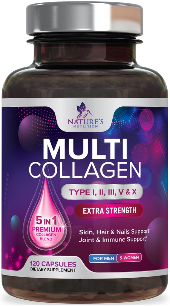 다 교원질 보충교재 2400 mg - 유형 I, II, III, V & X 여성 & 남자를 위한 다 교원질 펩티드 알약, 가수분해된 교원질 보충교재, 머리, 피부, 못 & 합동 지원 보충교재 - 120의 캡슐