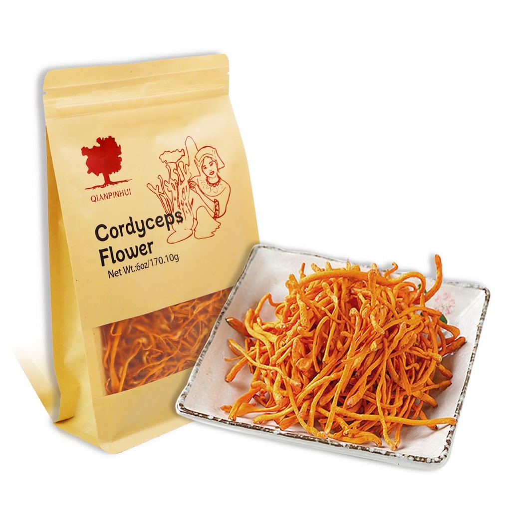 QIANPINHUI Cordyceps 꽃 전체 건조 Cordyceps 버섯 6oz - 습지, Soup/Cooking/Cooling/Tea 만들기를 위한 증가 에너지 감소