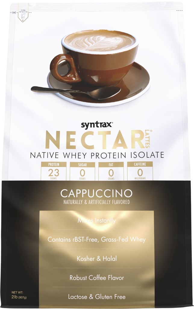 Syntrax 영양 Nectar Lattes, 100 % Whey Protein Isolate 분말, Cappuccino, 2 파운드