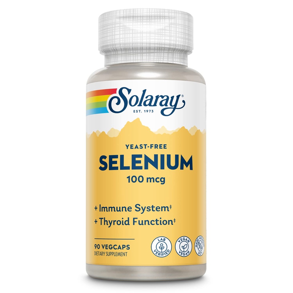 여자 & 남자를 위한 SOLARAY 셀렌 100 mcg 보충교재 - 셀렌 100mcg 캡슐, Thyroid & 면역력 지원, 효모 자유로운, L Selenomethionine, 산화 방지제 지원, Vegan - 90 Veg 모자
