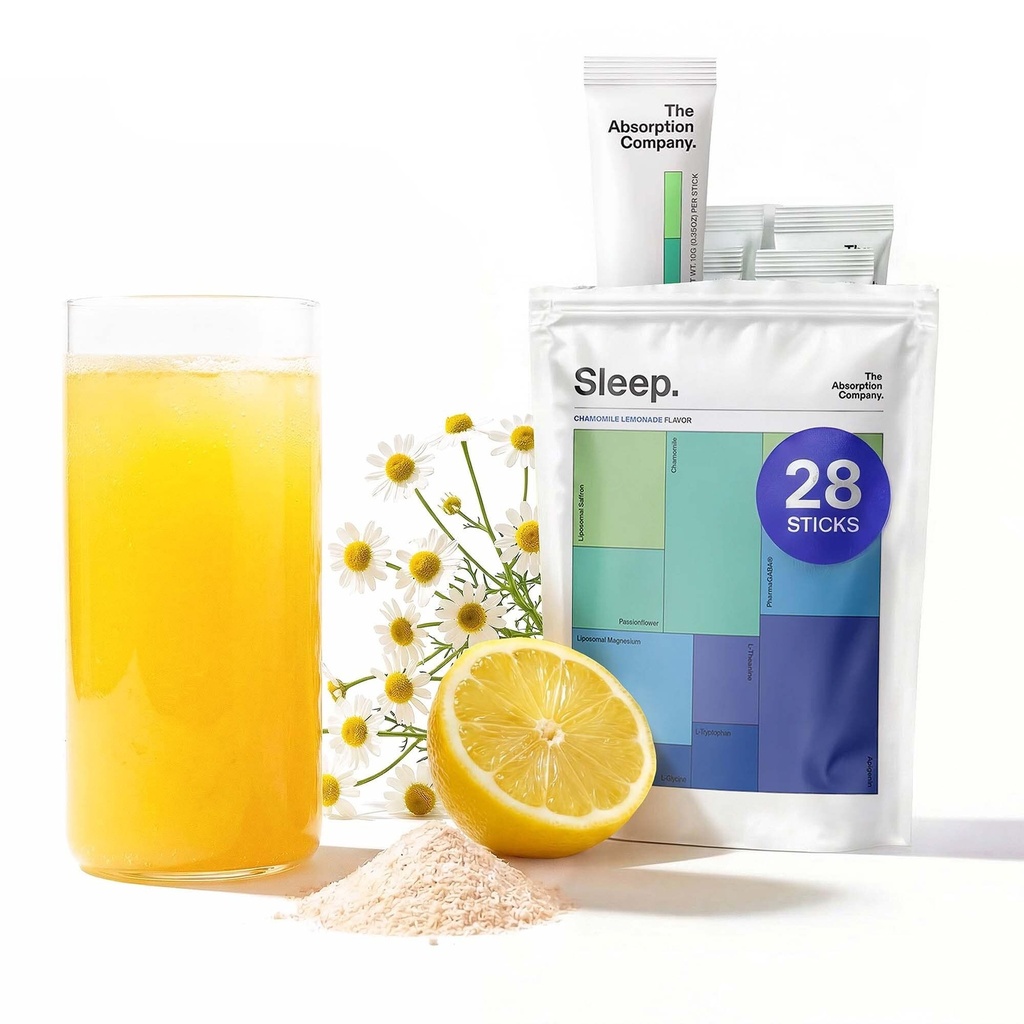 Sleep Aid Powder - Liposomal Saffron, Magnesium & PharmaGABA Melatonin-Free Natural Supplement를 사용하여 수면 품질 Chamomile Lemonade 28 스틱을 줄이고 개선하십시오.