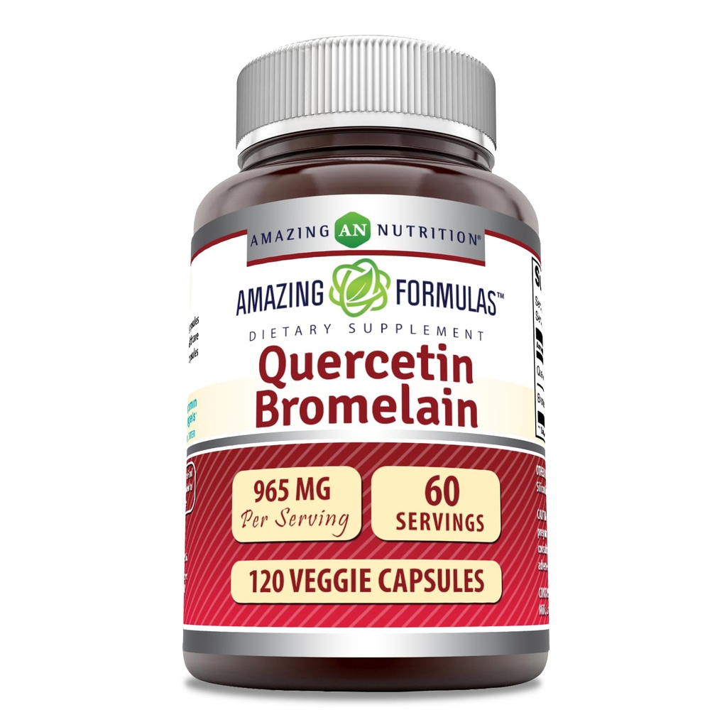 Bromelain 165mg, 120 Veggie 캡슐 보충을 가진 놀라운 공식 Quercetin 800mg | 글루텐 무료 | 미국에서 만드는