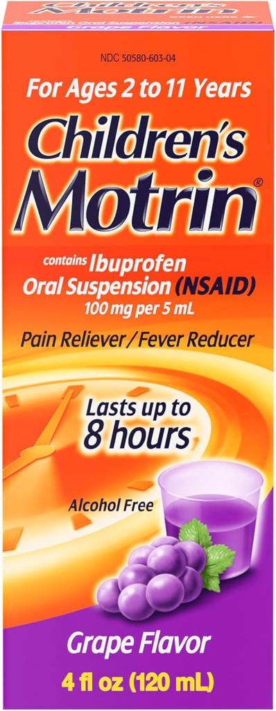 아이들의 Motrin 구두 중단, 고통 구호, Ibuprofen, 포도는, 4 Oz 맛을 냅니다