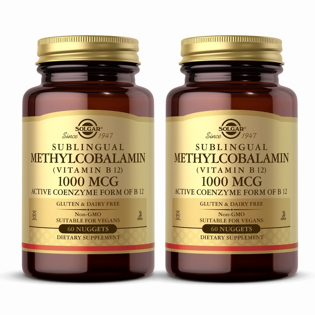 Solgar Methylcobalamin (비타민 B12) 1000 mcg - 60 Nuggets, 2의 팩 - 지원 에너지 대사 - 비 GMO, Vegan, 글루텐 무료, 낙농장 무료, 고셔 - 120 총 서빙