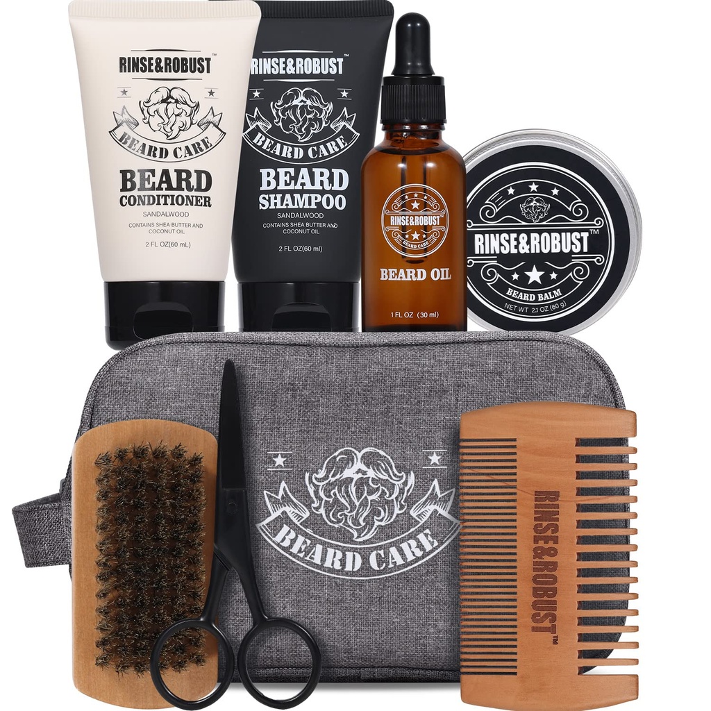 Rinse & Robust Beard Kit Beard Care Grooming for Men Beard Travel Set Gift Set for Men Travelling Bag for Men 아버지의 날 아빠 선물