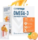 Coromega 오메가 3 물고기 기름 보충교재, Softgels, 주황색 풍미, 30 단 하나 Serve Squeeze 소포 보다는 3X 더 나은 흡수를 가진 Omega-3s의 650mg