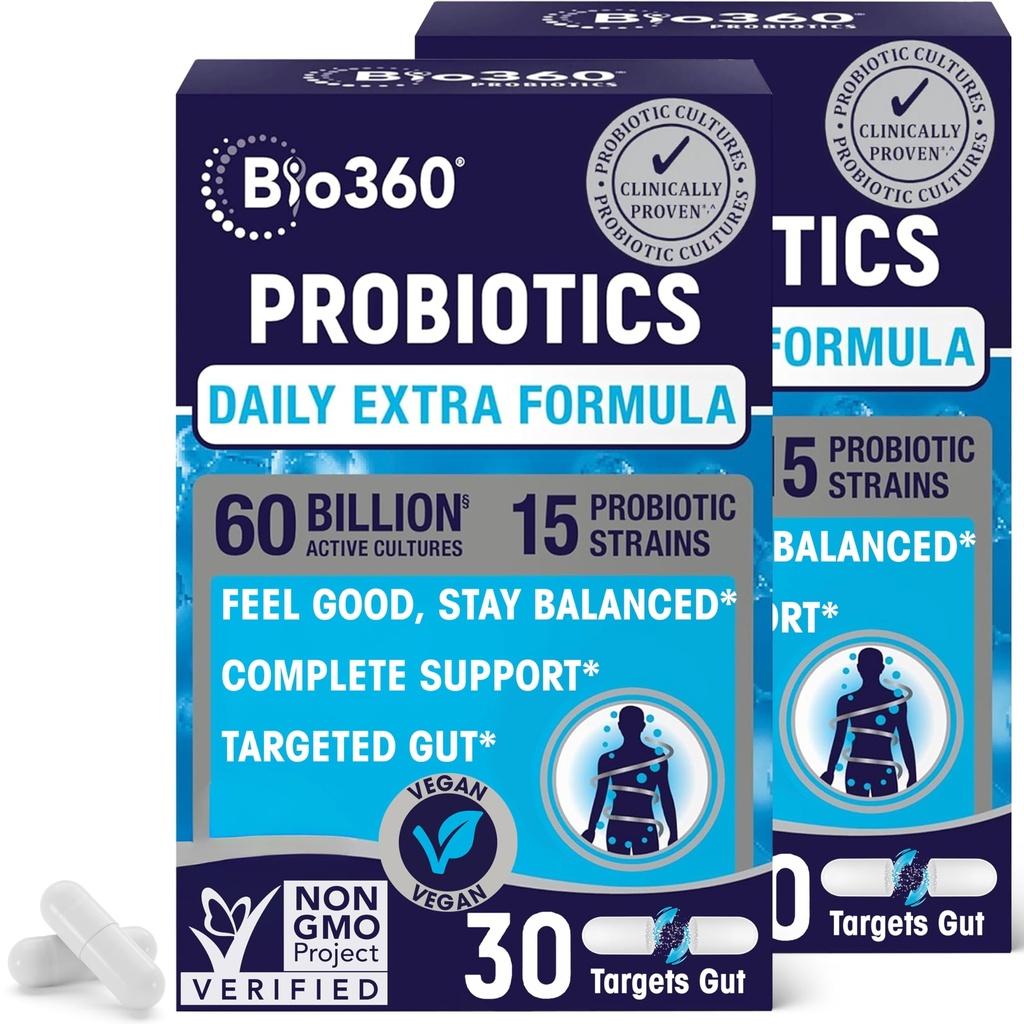 소화 건강과 면역 지원, 60 억 CFU & 15 Strains, 남자와 여자를 위한 Gut 건강 Probiotics를 위한 여분 힘 Probiotic는 Occasional 변비, Diarrhea, 가스 & Bloating, 60CT를 지원합니다