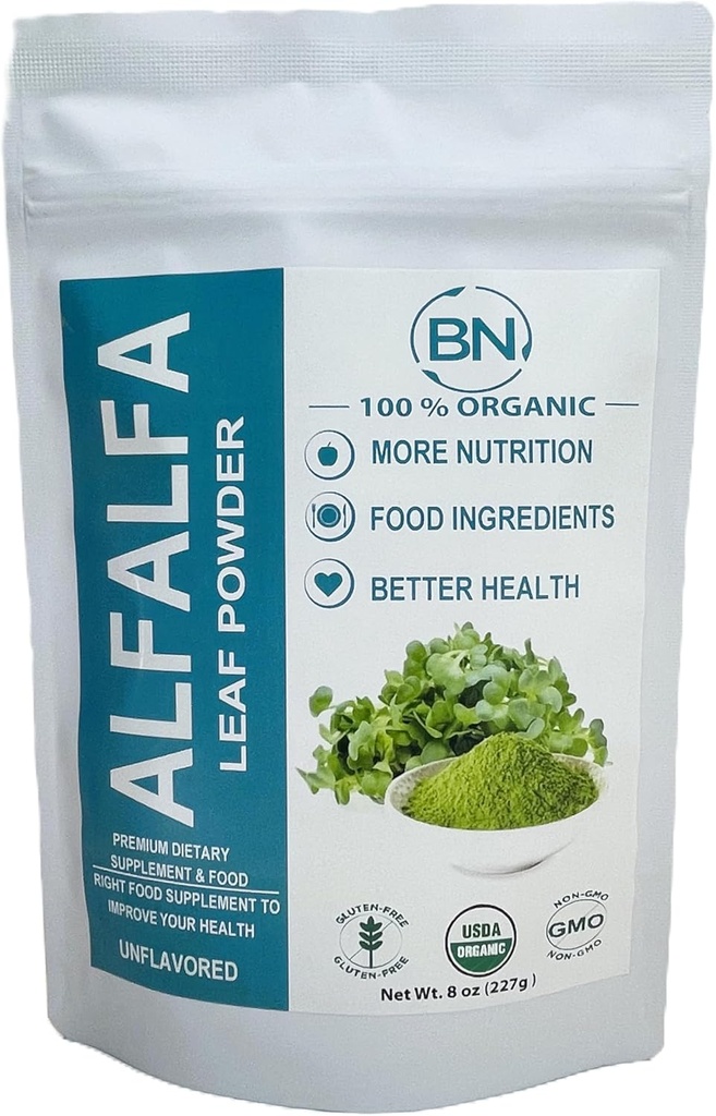 Alfalfa 잎 분말 - 음료, 차, 케이크, 채식주의자, 글루텐 무료, 비 GMO, Kosher를 위한 녹색 Superfood 보충교재