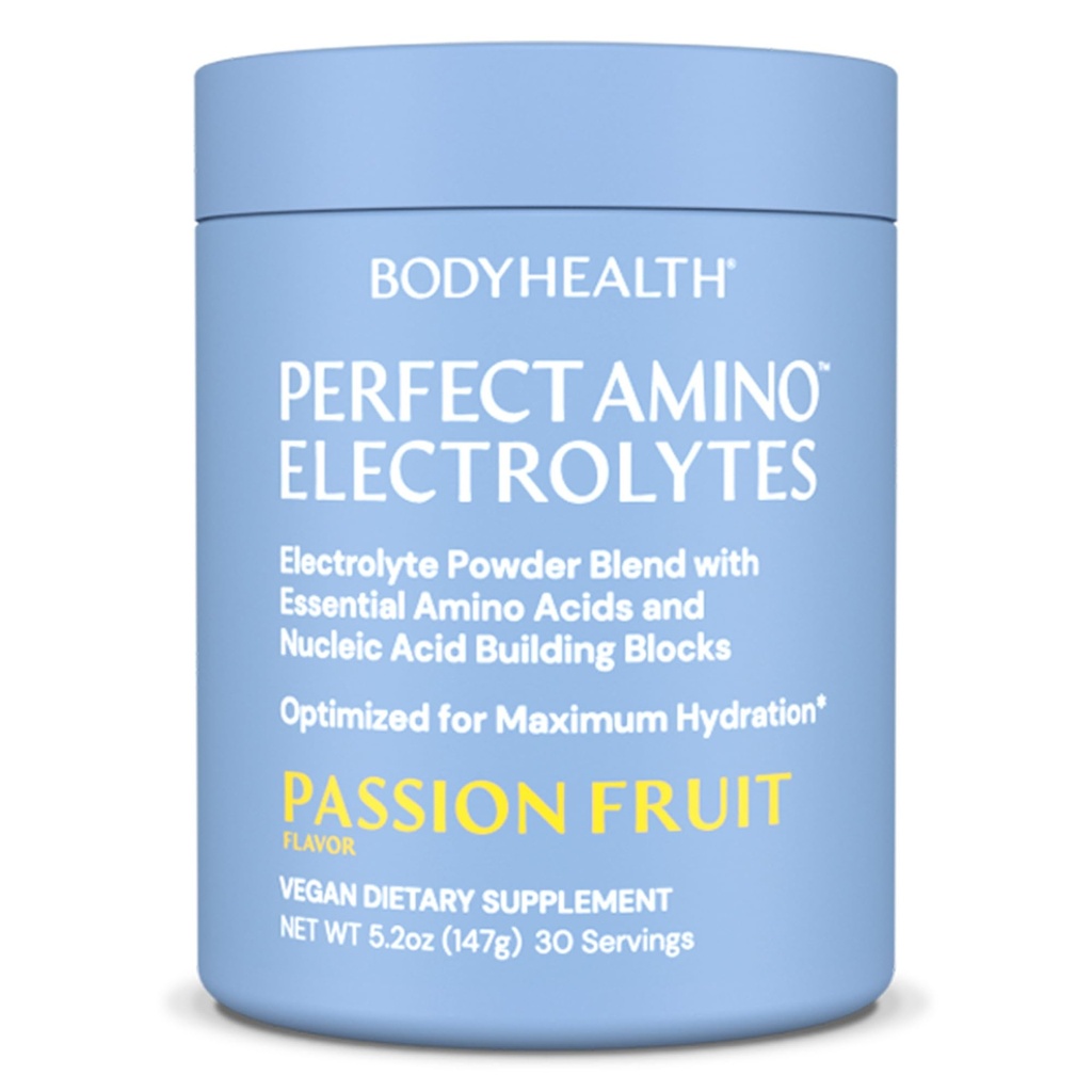 BodyHealth PerfectAmino Electrolytes Powder No Sugar, Hydration Fasting Keto Zero Sugar Electrolytes 음료 혼합 - 열정 과일 - 30 서빙