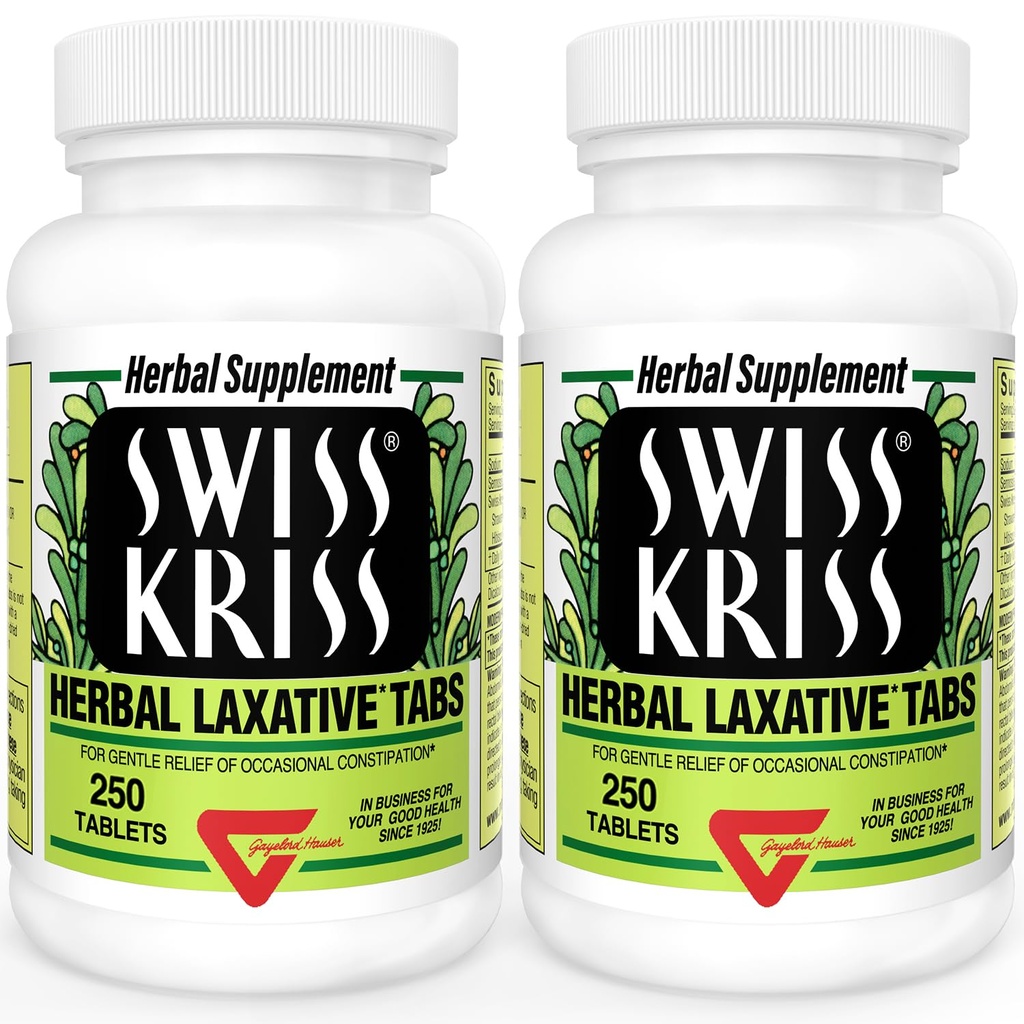 스위스 Kriss 초본 Laxative 정제, 변비 구호, Senna Laxative, 250 정제, (팩 2)