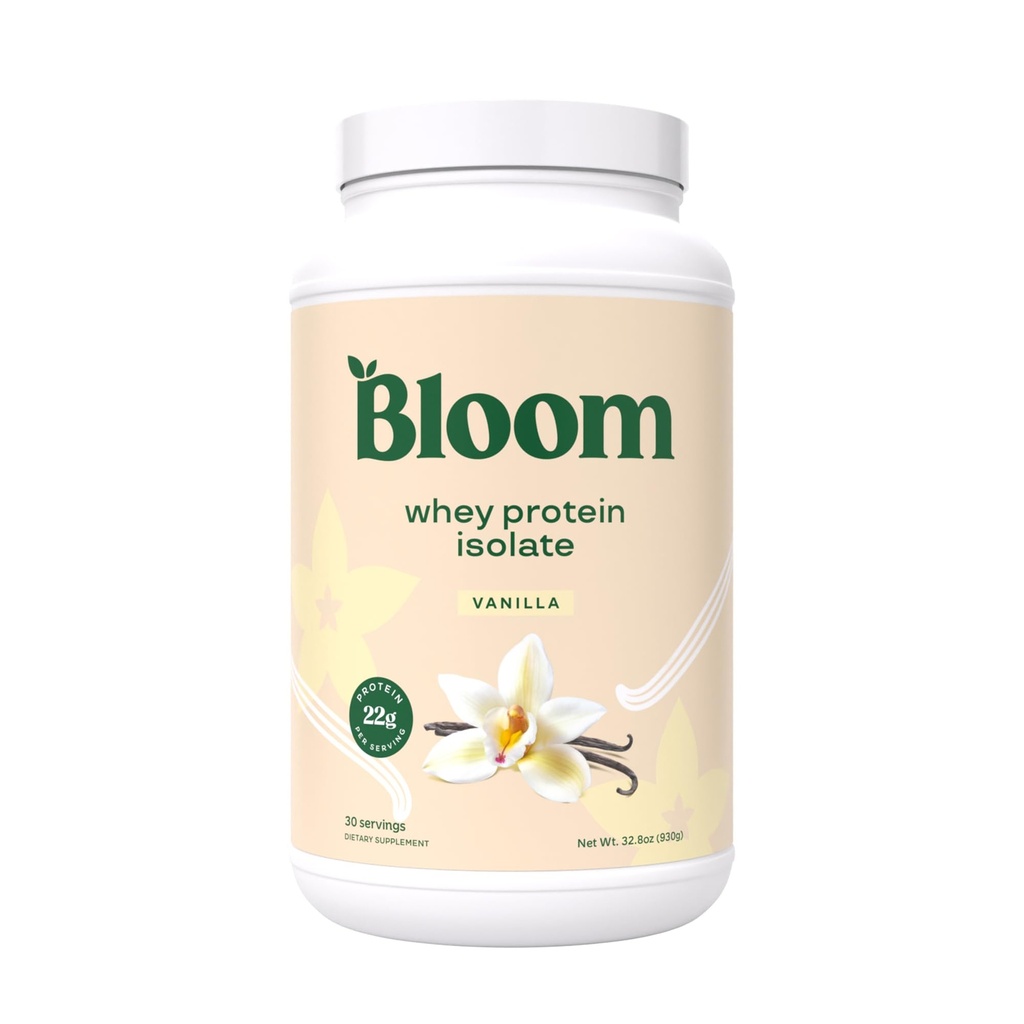 Bloom Nutrition Whey Isolate Protein Powder, Vanilla - 순수한 Iso Post Workout Recovery Drink Blend, Gut Health의 Digestive Enzymes와 부드러운 혼합 - 낮은 Carb, Keto & Zero Sugar 추가