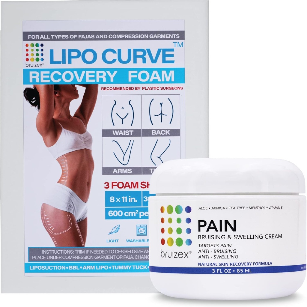 Arnica Montana Bruising & Swelling Cream & LipoCurve Foam Post Surgery Pad 번들, Liposuction Post Surgery Recovery & 림프 배수