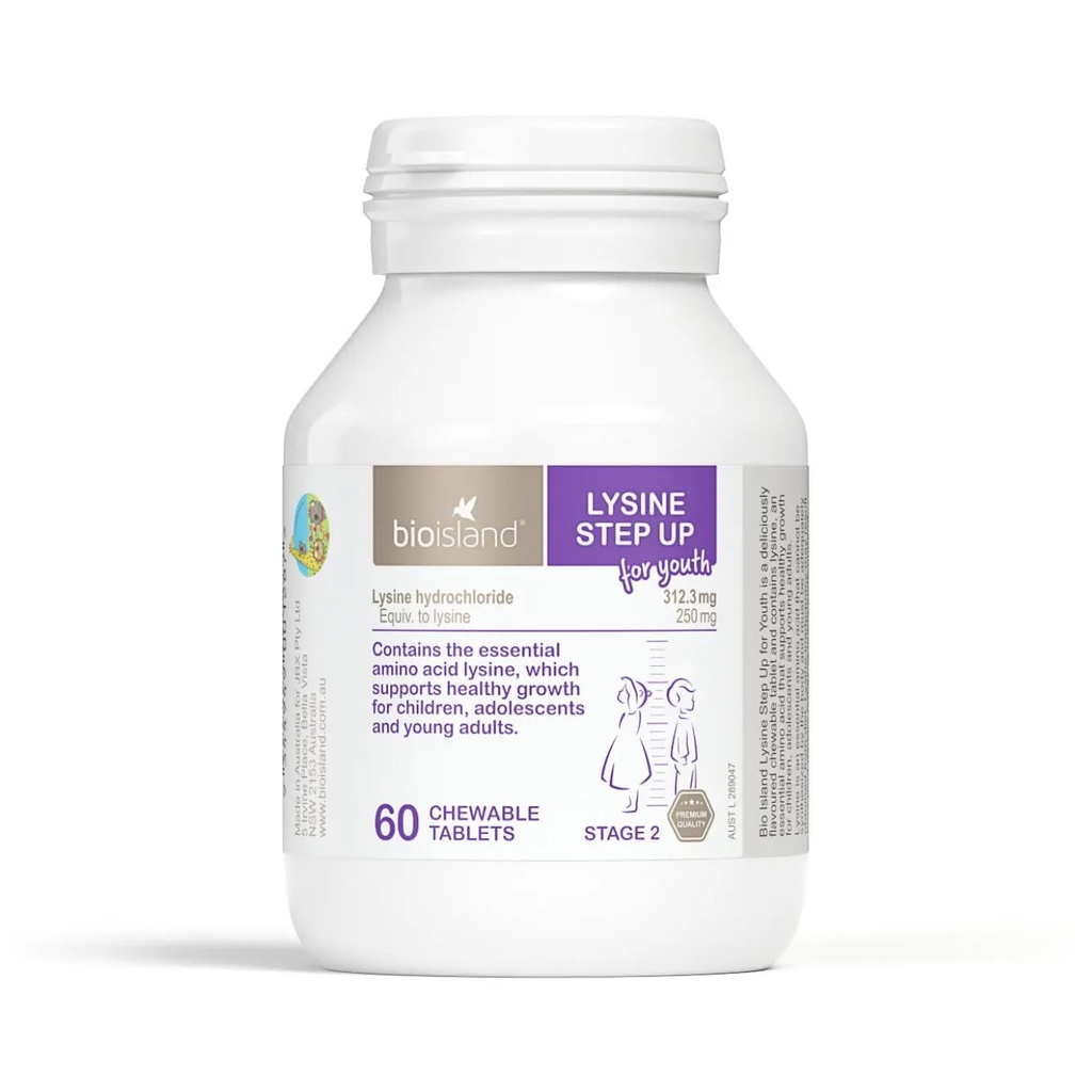 Bio Island Lysine 단계 청소년 60 Chewable 정제