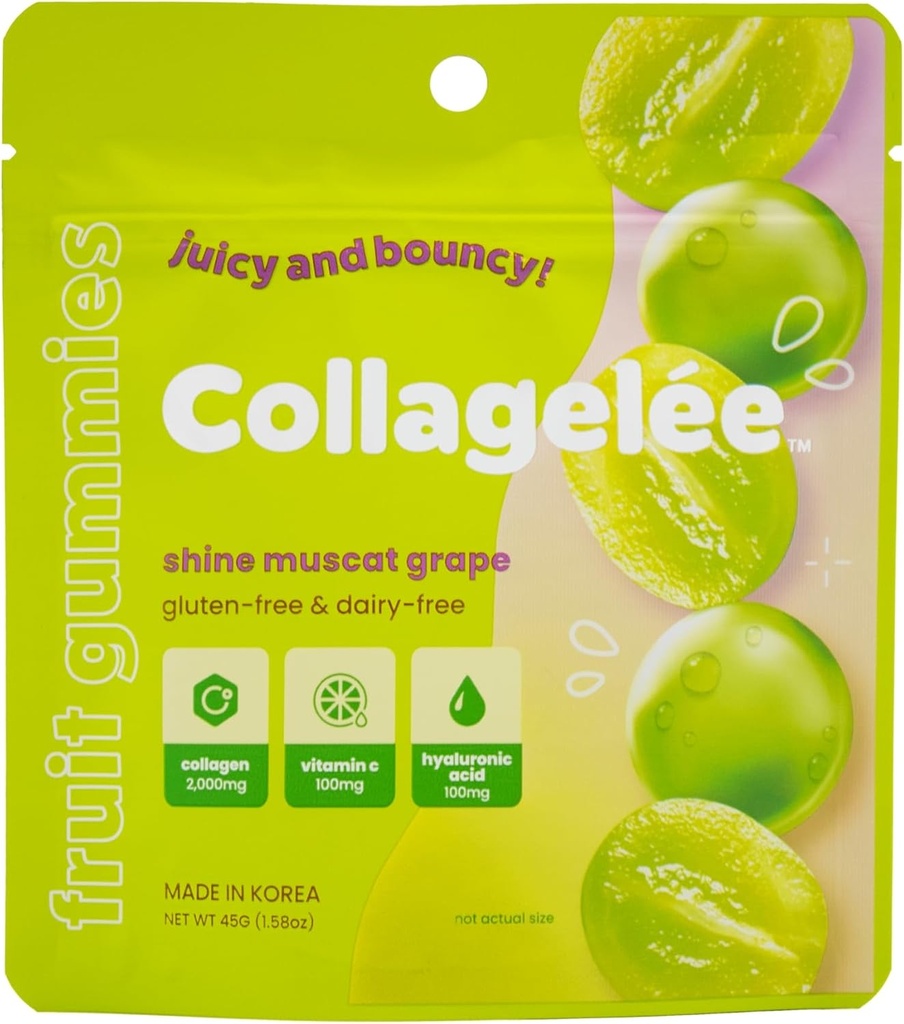 Collagelee Collagen Gummies - 비타민 C, Hyaluronic 산, & Moisturized를 위한 Biotin를 가진 바다 교원질 캔디, 유쾌한, 배관 피부 - 한국어 교원질 식사 (Shine Muscat 포도)