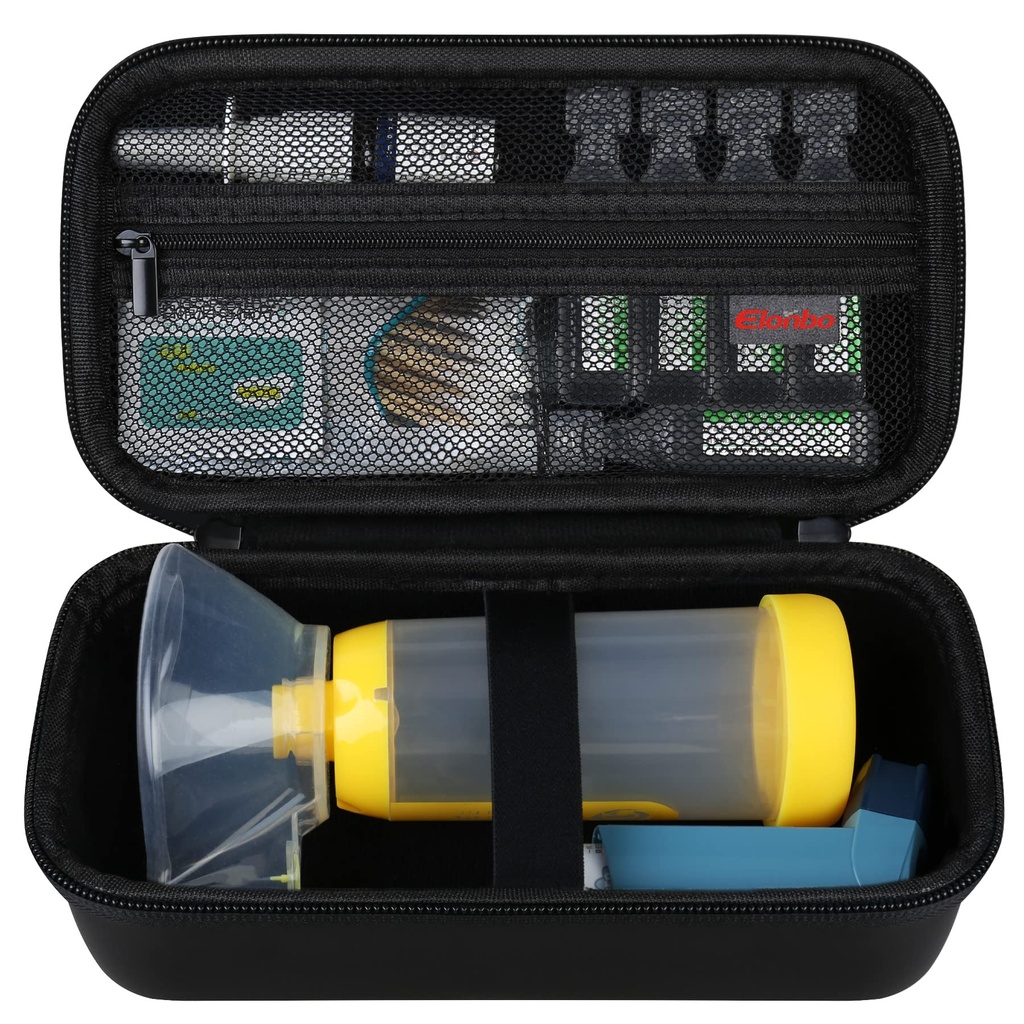 Asthma Inhaler, Inhaler Spacer for Kids and Adults, Masks, Inhaler Holder Asthma Travel Organize Bag, Pocket Fit Allergy Meds, Ventolin Inhaler, Black (Case Only) 용 Elonbo 휴대용 케이스