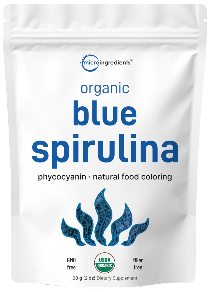 유기 블루 Spirulina 분말 (Phycocyanin 추출 물), 60 서빙 - 물고기 냄새 없음, 블루 그린 조류에서 100 % 채식 단백질, 부드러운, 베이킹, 음료 및 요리에 대 한 자연 빛나는 식품 착색