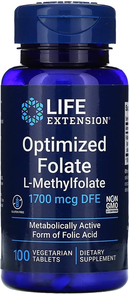 수명 연장 최적화 Folate L-Methylfolate 1000 mcg 채식 정제 2 팩