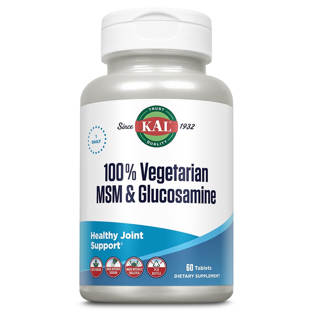 KAL 100 % 채식 MSM 및 글루코사민 - 건강한 관절 지원 - Vegan Glucosamine 및 MSM 보충 - Shellfish없이 제작 - Lab Verified - 60 일 보증 - 60 서빙, 60 정제