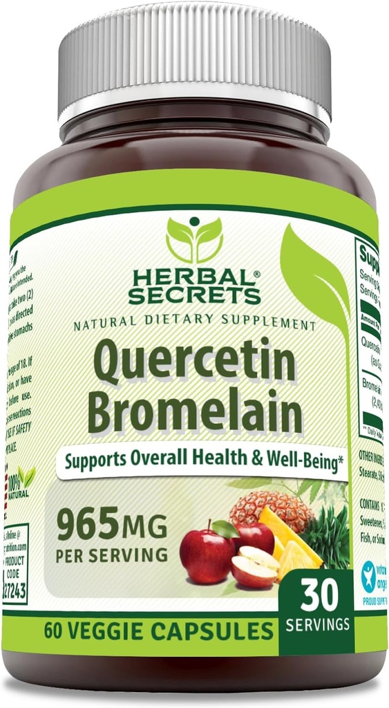 허브 시크릿 케르세틴 800 Mg 브롬라이인 165 Mg 보충 | 60 Veggie 캡슐 | Non-GMO | 글루텐 프리 | 미국에서 제작