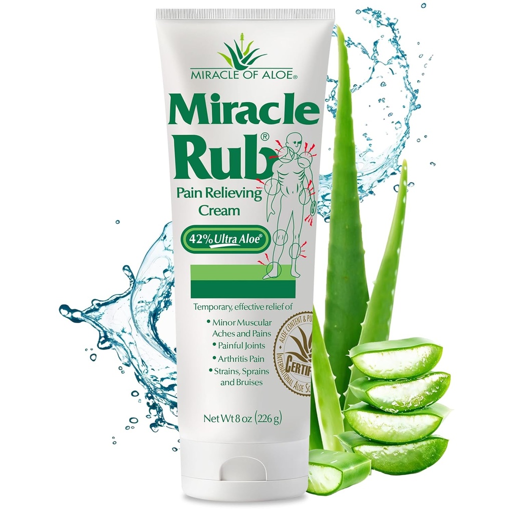 Aloe Miracle Rub Pain Relieving Cream 8 oz, 관절염, 근육 및 관절 통증을위한 빠르고 효과적인 구호 - 최대 힘 UltraAloe 공식, 화제 진통제