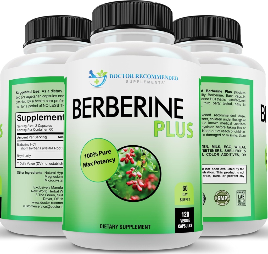 DOCTOR RECOMMENDED SUPPLEMENTS Berberine Plus 1200mg / 서빙 당 - 120 Veggie 캡슐 로얄 젤리