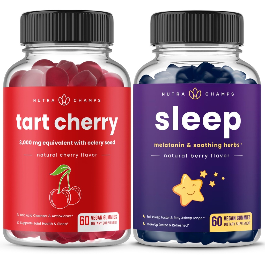 NutraChamps Tart Cherry & Sleep Gummies 번들 | 완전한 근육과 수면 지원