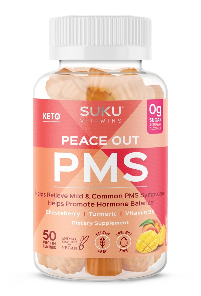 SUKU 비타민 - PMS Gummy Supplement with Chasteberry to Relieve PMS and Menopause Peach Mango Gummies (50 개)