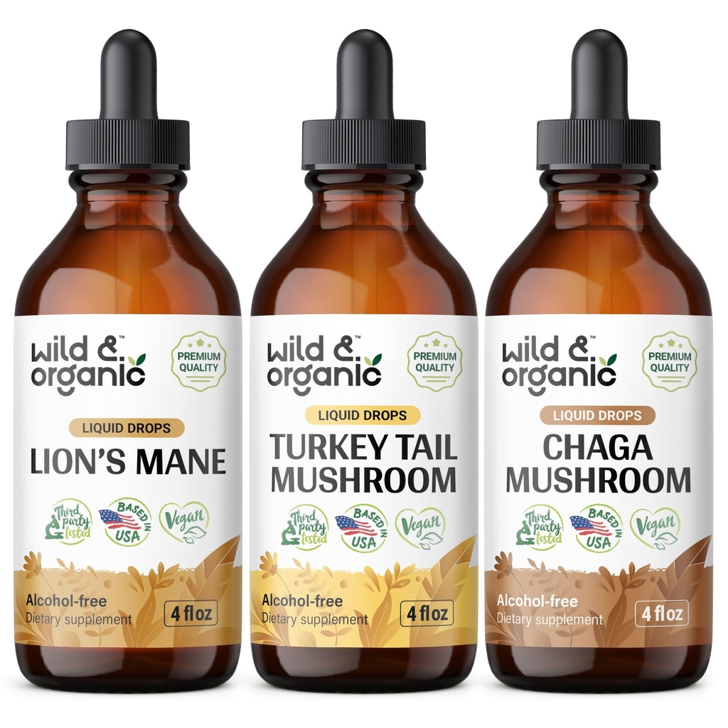 Wild & Organic Lion's Mane, 터키 꼬리 & Chaga 버섯 통