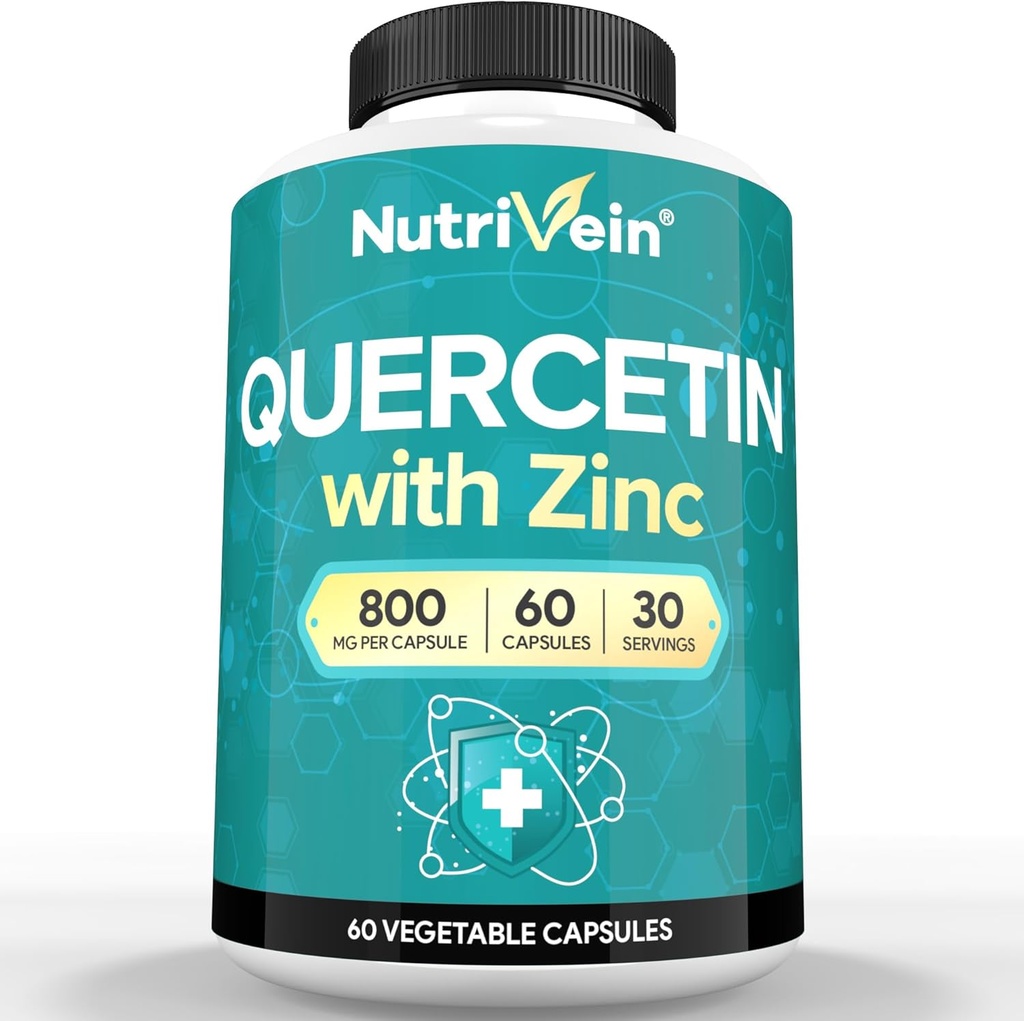 Nutrivein 아연 Quercetin 결합 보충교재 - Respiratory, Cardio, Immune, & 가득 차있 몸 지원을 위한 아연을 가진 강화된 흡수 Quercetin - 최대 생물 다양성