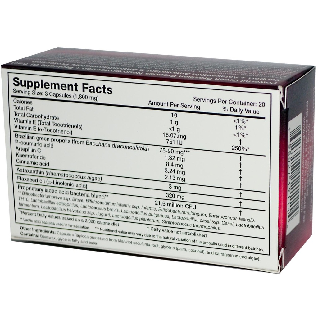 Ohhira의 Propolis Plus 60 캡슐 브라질 그린 프로 폴리스, Probiotic Extract 및 Astaxanthin