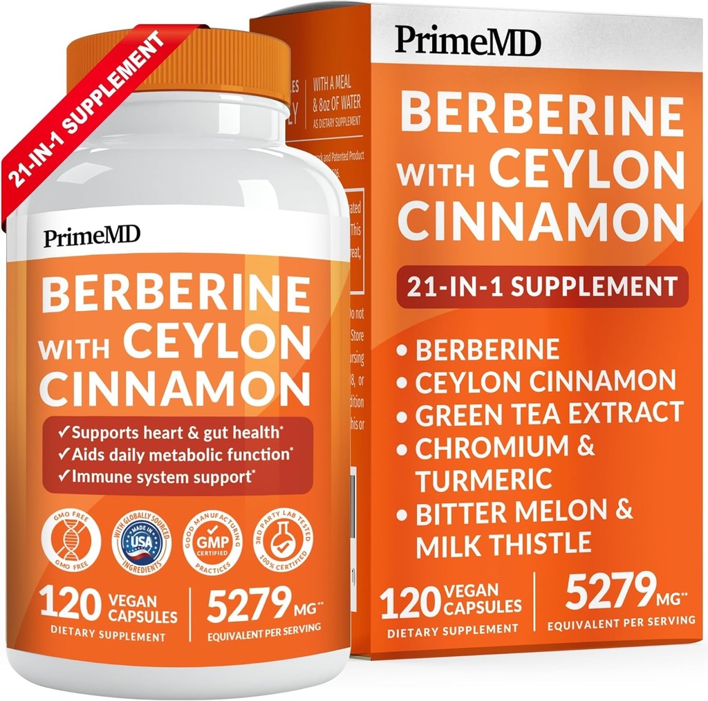 Ceylon Cinnamon을 가진 21에서 1 Berberine 보충교재 - 크롬, 쓴 멜론 및 녹차 추출물을 가진 Berberine 1500 mg - 5279 mg (120 ct)를 가진 무게 관리 & 대사 지원을 위한 Berberine 5X