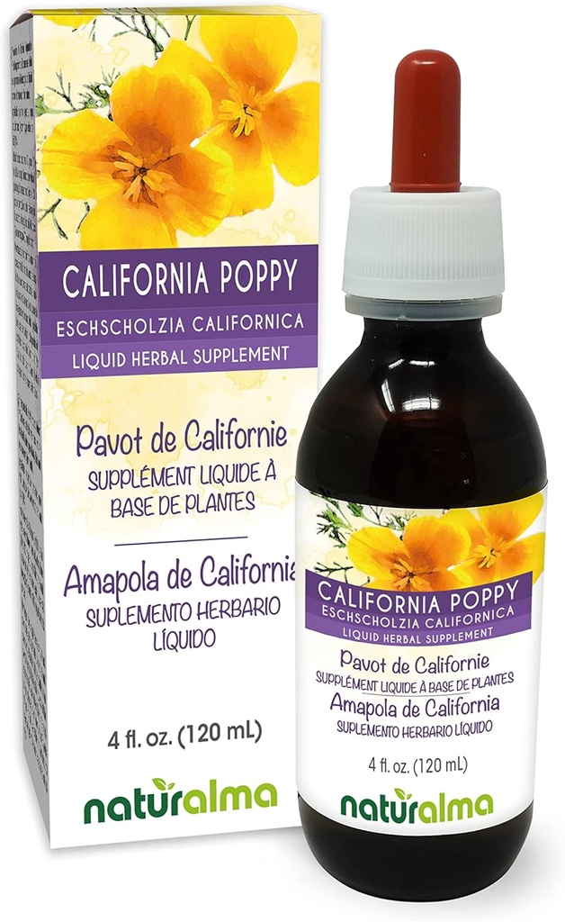 Naturalma Eschscholzia (Eschscholzia Californica) 허브 알코올 - 무료 Tincture - 드롭 4 fl oz 액체 추출물 - 초본 보충 - Vegan
