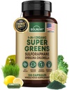 유기 슈퍼 그린 슈퍼 푸드 캡슐 보충 - Spirulina, Chlorella, Wheatgrass, Kale 분말, Sulforaphane, 산화 방지제 - Gut 건강, 소화, 에너지, 면역 지원 - 120 Vegan 캡슐