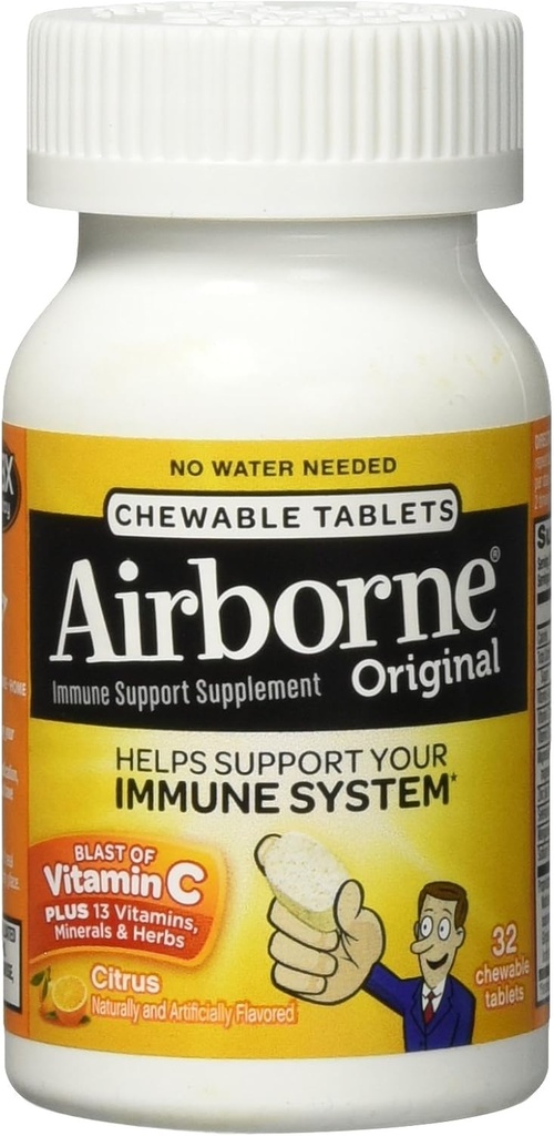 Airborne Citrus Chewable 정제, 32 조사 - 비타민 C의 1000mg - 면역 지원 보충교재 (포장 May Vary)