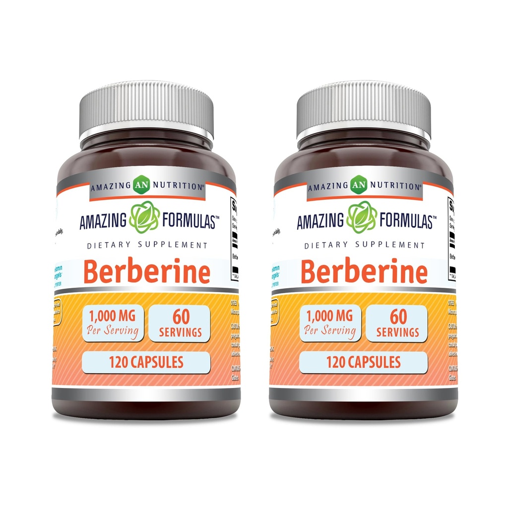 서빙 캡슐 보충 당 놀라운 수식 Berberine 1000mg | 비 GMO | 글루텐 프리 | 미국제 (120 | 2 팩)