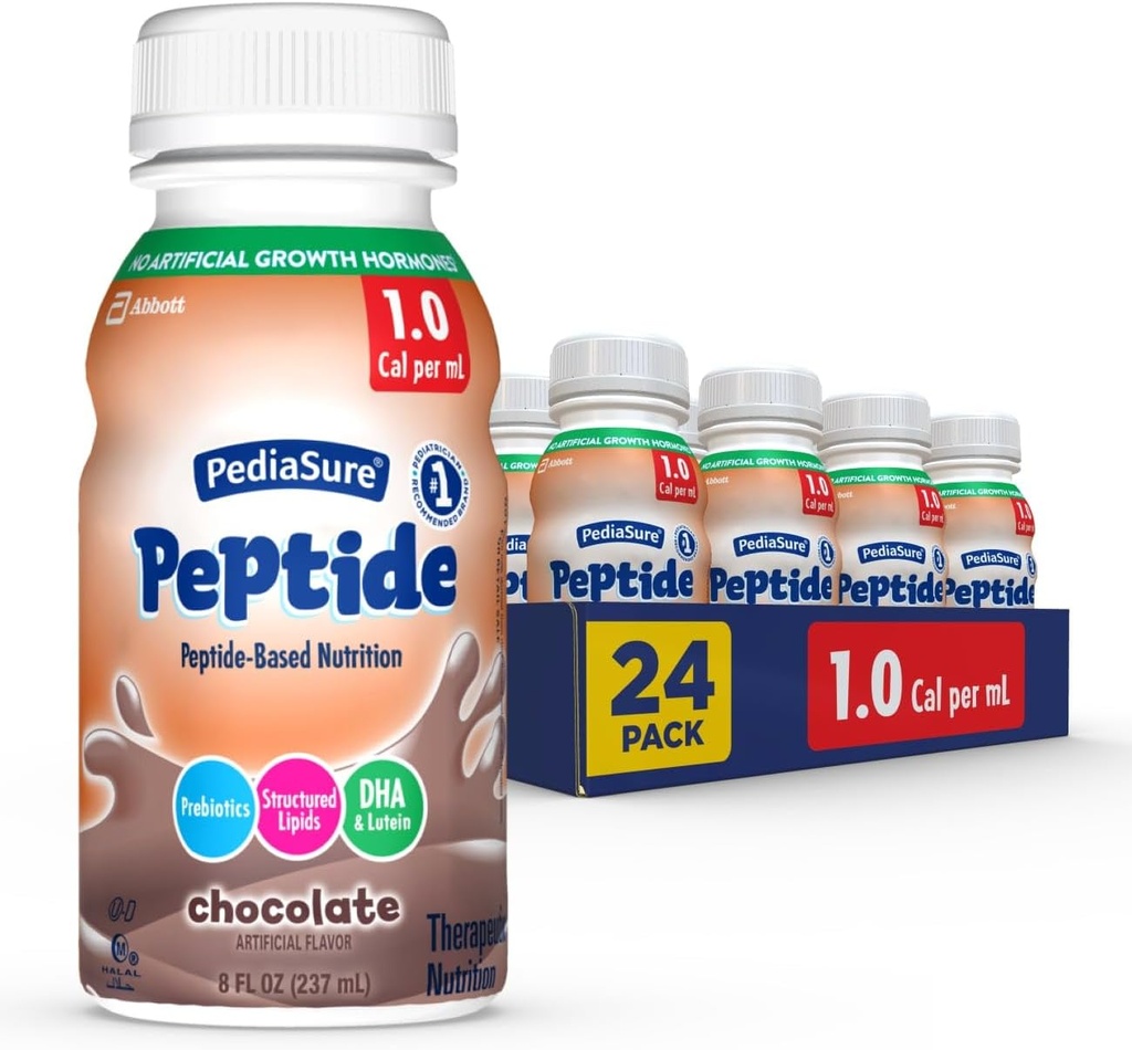 PediaSure 펩티드 1.0 Cal, 24 조사, 완전한, GI 조건을 가진 아이를 위한 균형 잡힌 영양, 7g 단백질과 Prebiotics와 더불어, 구두 관 먹이기를 위한, Chocolate, 8-fl-oz 병