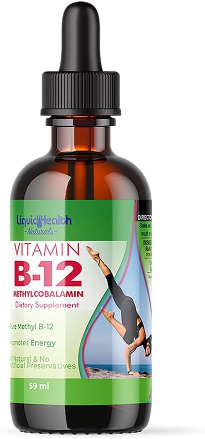 LIQUIDHEALTH 비타민 B12 Methylcobalamin 액체 낙하물 - 부스트 에너지, 지원 면역 체계, 개량 기억 & 농도 - 미국에서 만드는, 비 GMO (2개 oz)