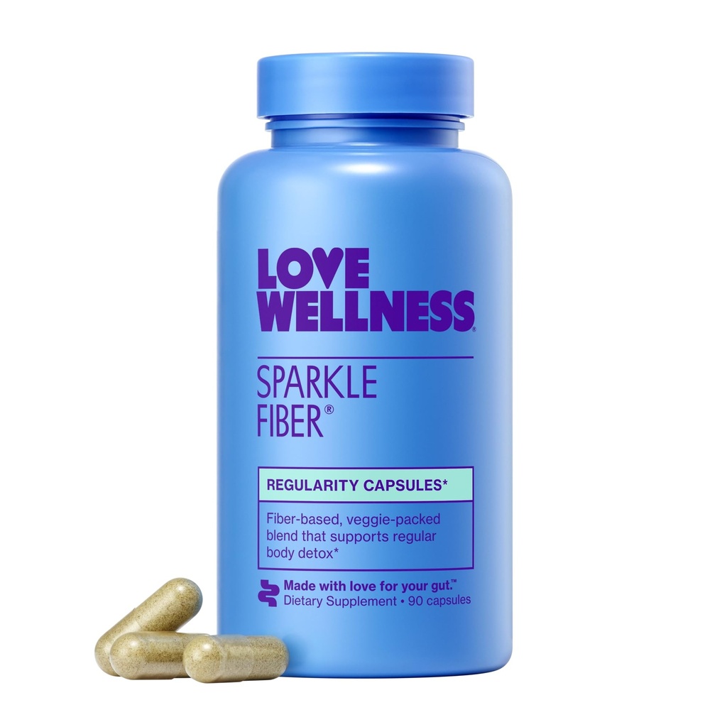 Love Wellness Sparkle Fiber | 다이제스트 효소를 사용한 섬유 보충 | 그린 슈퍼 푸드 파우더 & 심플한 휴스크 분말 | 여성용 과트 건강 증진 | 정기적 및 부유물 | 90 Count