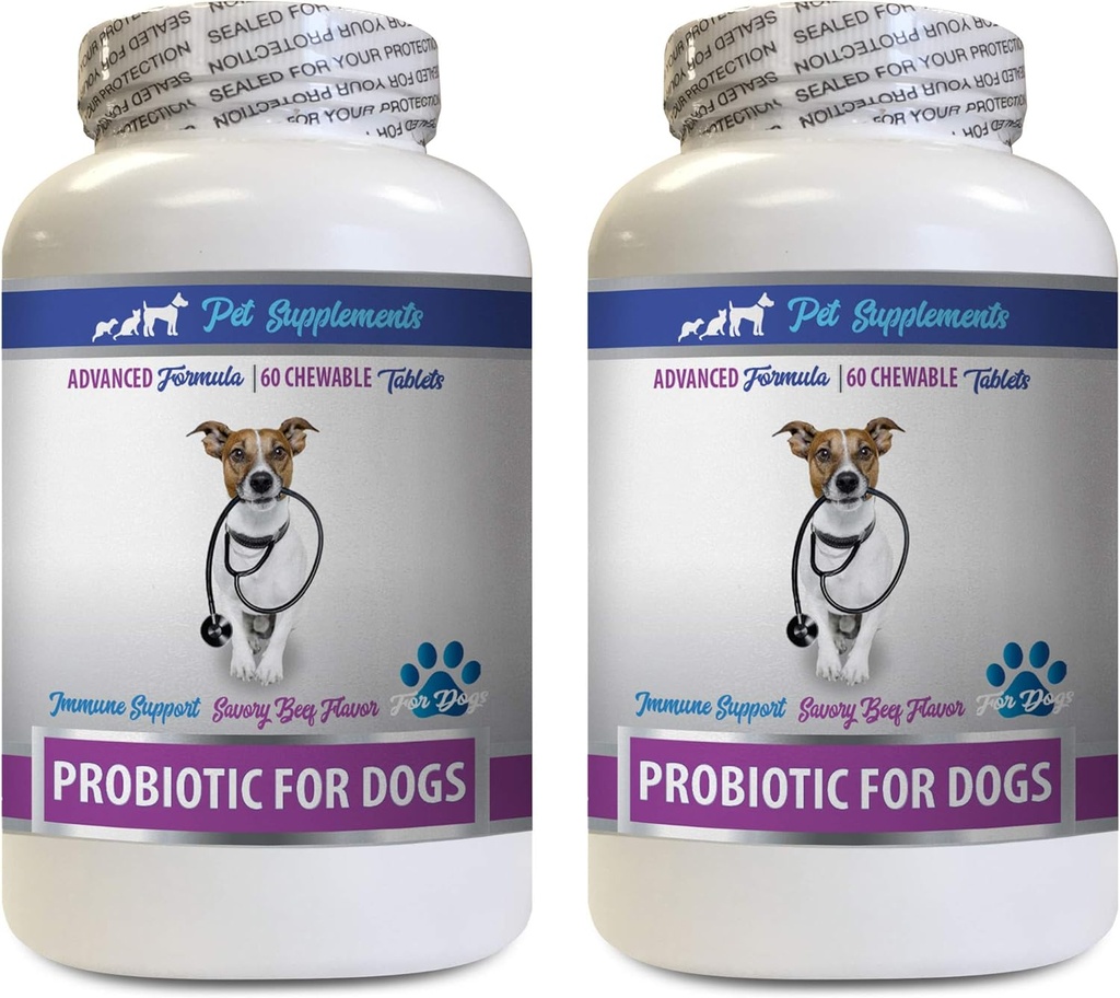 개 Gut 복원 - 개를위한 PROBIOTICS - 건강한 구트 - 가스 Diarrhea 및 나쁜 숨 중지 - 소화 부스트 - 개 probiotics 효소 - 2 병 (120 치료)