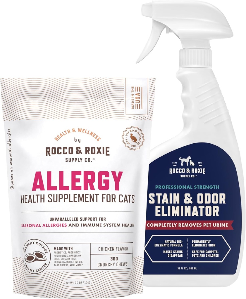 Rocco & Roxie Cat 알레르기 보충교재 & 얼룩 & 냄새 제거제 뭉치