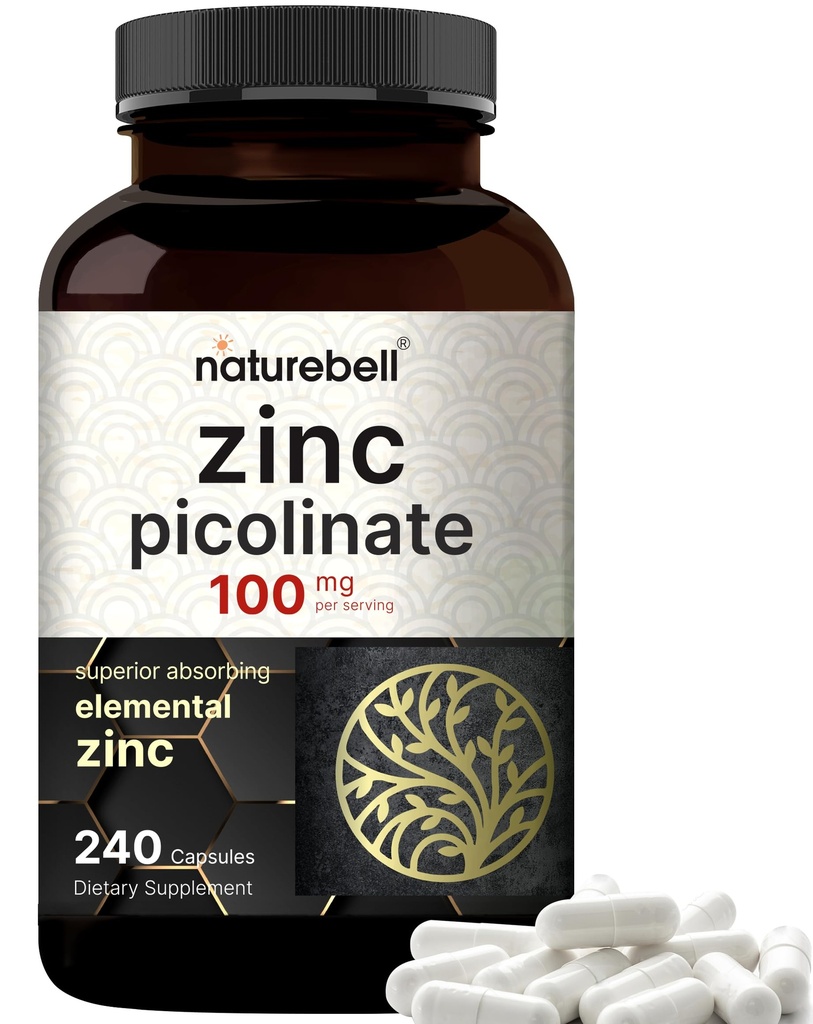 높은 효능 아연 Picolinate 100mg - 240 캡슐, 면역 지원 및 피부 건강을 위한 아연의 생물 사용 가능한 형태 - 비 GMO 및 글루텐