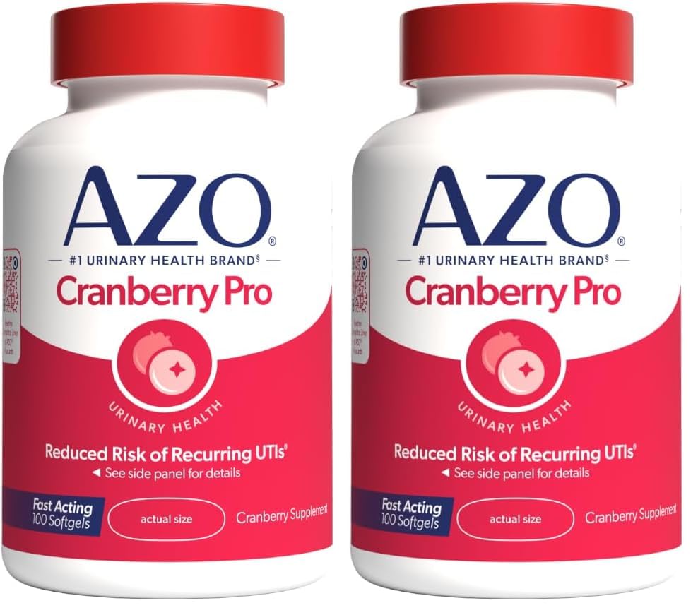 AZO Cranberry Pro Urinary Tract 건강 보충교재 600mg PACRAN, 1 서빙: 크랜베리 주스, 설탕 자유로운 크랜베리 알약, 비 GMO 100 Softgels (2의 포장)의 1 이상 유리