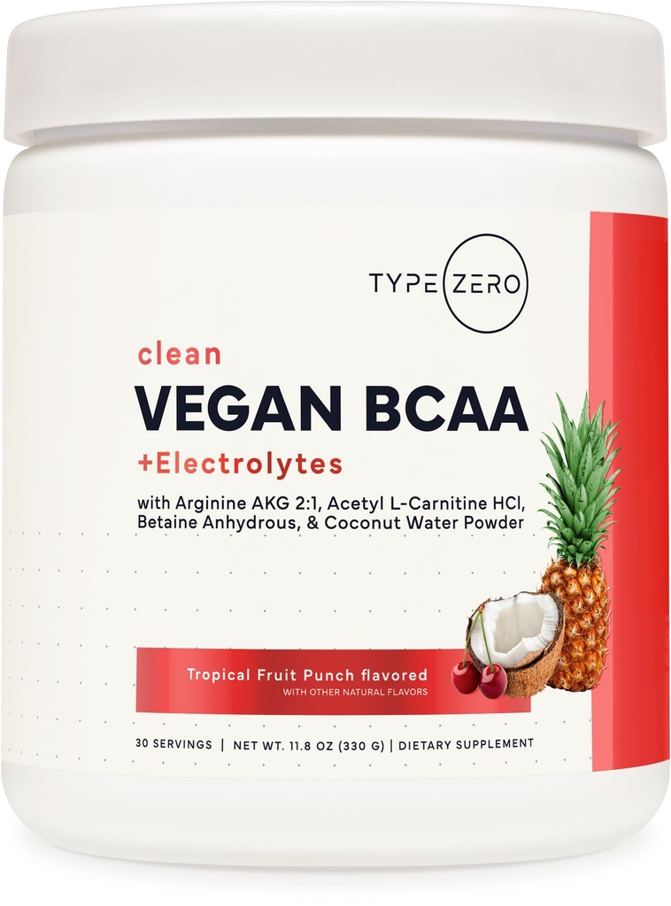 유형 Zero Ultra Clean Vegan BCAA 분말 + Electrolytes (지적 과일 펀치 | 6G) 2 : 1 설탕 무료 / 없음 Sucralose BCAAs 아미노산 보충 - 운동 음료 후 BCAA Vegan 아미노산, 30 서빙